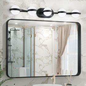 (NEW SKU:W1340P206793) 35" Modern Minimalist Bathroom Vanity Light, LED 5 Bulb Crystal Sand Acrylic Shades, Wall Mounted Decorative Lighting Fixt