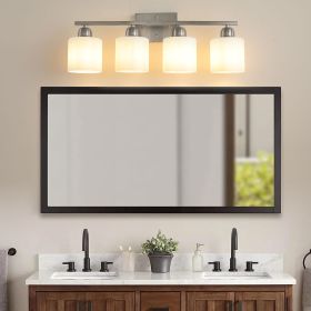 Brushed Nickel Bathroom Light Fixtures, 4-Light Modern Vanity Light Over Mirror, Wall Sconces with Milky White Frosted Glass Shades