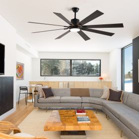72" Walnut LED Ceiling Fan Light with 8 Wooden Blades, Remote Control, Adjustable Color Temperature for Living Room, Bedroom