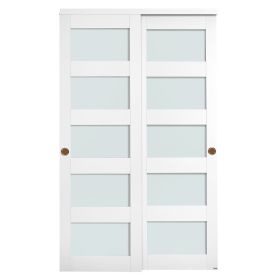 VEVOR Sliding Closet Door, 48" (Double 25") x 80", 5-Lite Frosted Glass Bypass Sliding Doors with Hardware Kit & Floor Guide