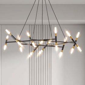 Black & Golden Modern Chandelier Light Fixture, Branch Design with Frosted Tubes, Black Cords, Adjustable Height Pendant Light for Dining Room