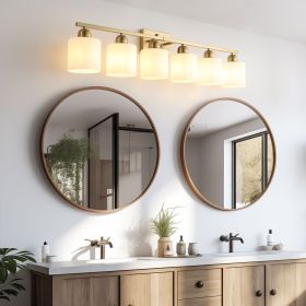 6 Light Gold Bathroom Vanity Light, Gold Bathroom Light Fixtures, 38" Modern Brushed Gold Vanity Lighting Fixtures for Bathroom Over Mirror