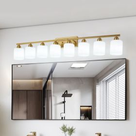 52inch Gold Bathroom Light Fixtures, Modern Bathroom Vanity Light with Milky White Glass Shade, Gold Wall Lamp Sconces for Mirror Bedroom