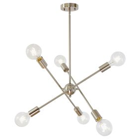 Modern Sputnik Chandelier Lighting 6 Lights Brushed Nickel Chandelier Mid Century Pendant Lighting Gold Ceiling Light Fixture for Hallway Bar Kit