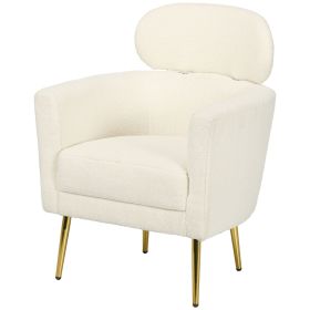 Barrel Accent Chair with Detachable Headrest, Modern Armchair for Living Room, Home Office, Cream White