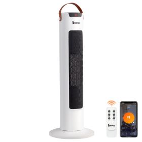 24Inch Tower Space Heater, 1500W Smart Electric Heater With Thermostat, WiFi APP & Remote Control, 60 Degrees Oscillation, 9H Timer, For Indoor B (Option: White)