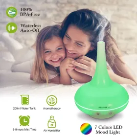 Ultrasonic Cool Mist Humidifier 200ml Aroma Essential Oil Diffuser With Colorful Lights Waterless Auto Off For Office Home Yoga Spa (Option: White)